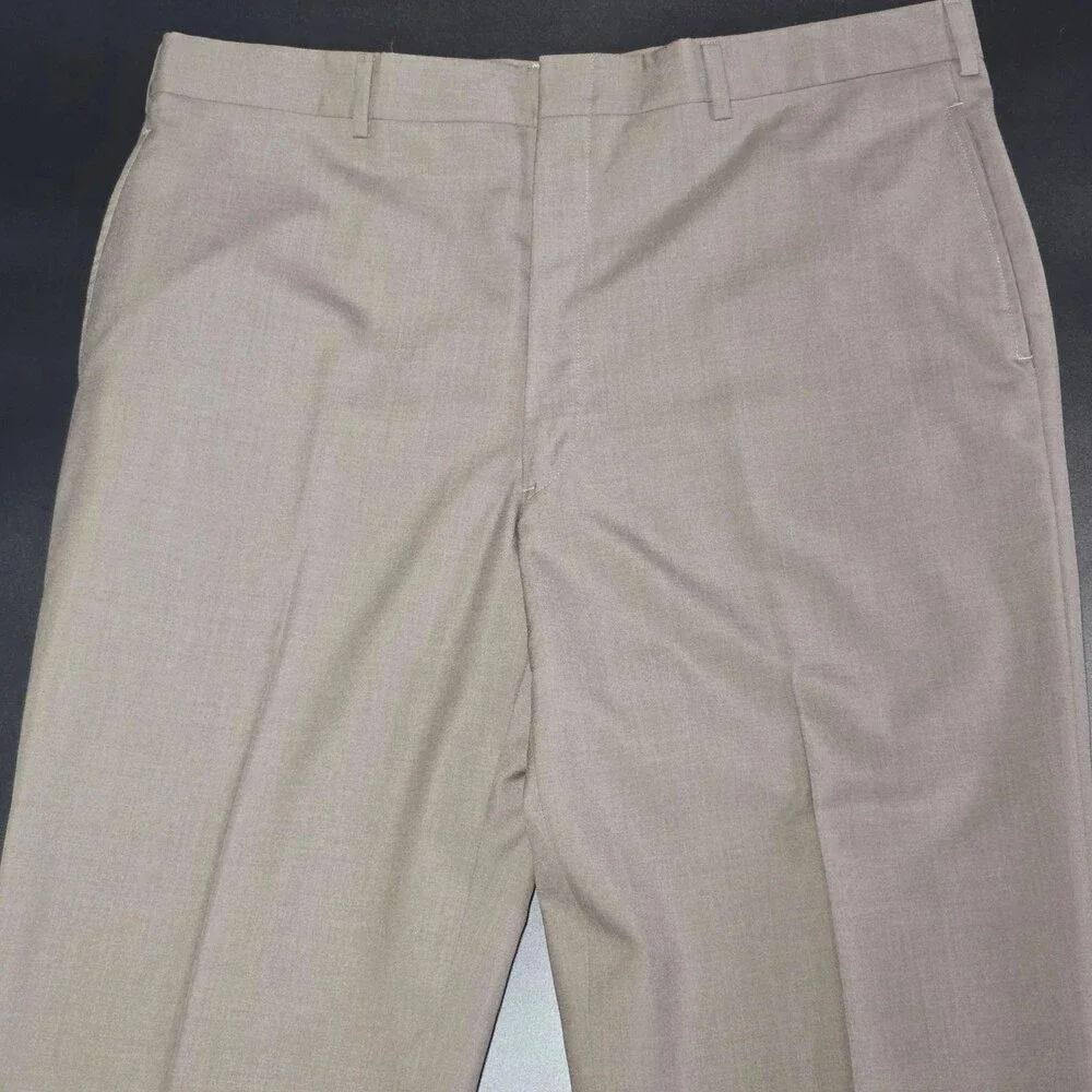 Brooks Brothers Brooks-Blend Dress Pants Mens 40x30 Beige Flat Front Made In USA